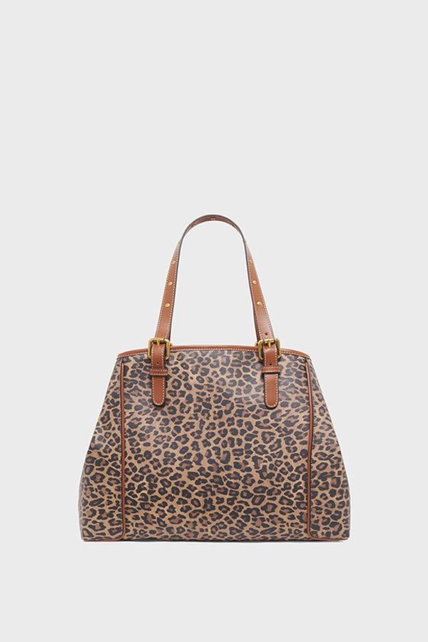 SIMPLE BAG LEOPARD MONOGRAMMED COATED CANVAS AND LEATHER SHOPPING BAG