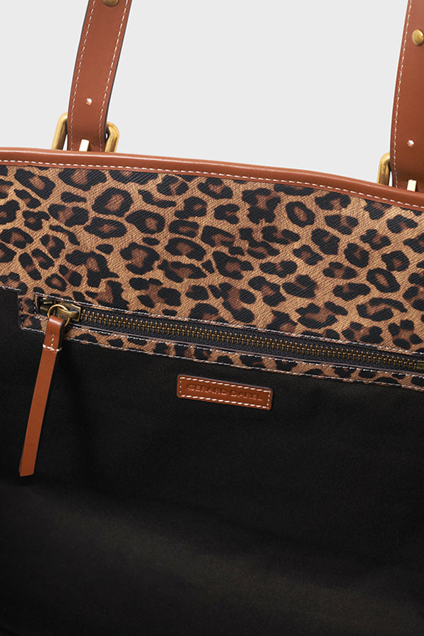 SIMPLE BAG LEOPARD MONOGRAMMED COATED CANVAS AND LEATHER SHOPPING BAG