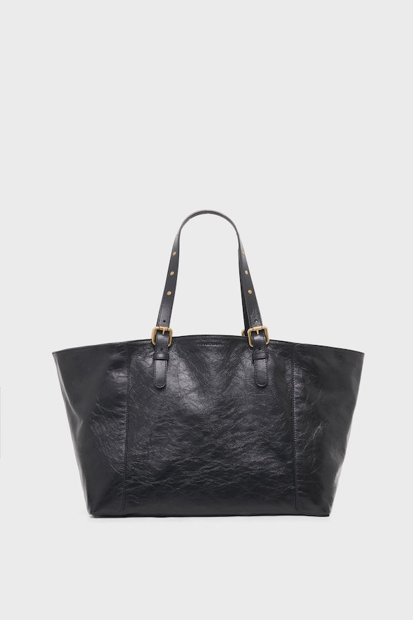 SIMPLE BAG BLACK CRINKLED EFFECT LEATHER SHOPPING BAG