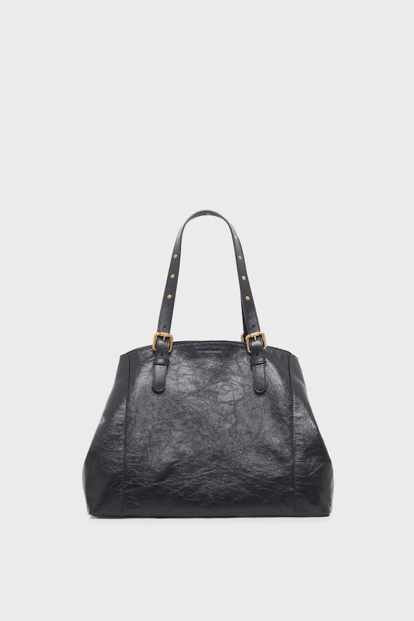 SIMPLE BAG BLACK CRINKLED EFFECT LEATHER SHOPPING BAG