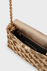 LE MINI FANNY GOLD MINI SEQUIN CROSSBODY BAG