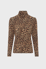 HELENE LEOPARD PRINT STAND UP COLLAR T-SHIRT