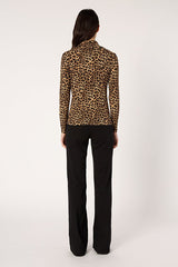 HELENE LEOPARD PRINT STAND UP COLLAR T-SHIRT