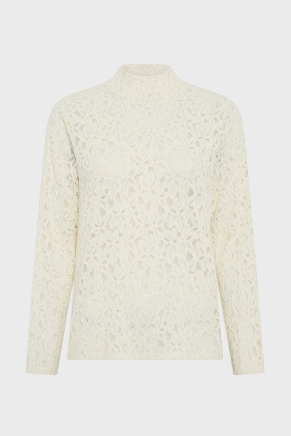 HARMONIE ECRU LACE STAND UP COLLAR FINE SWEATER