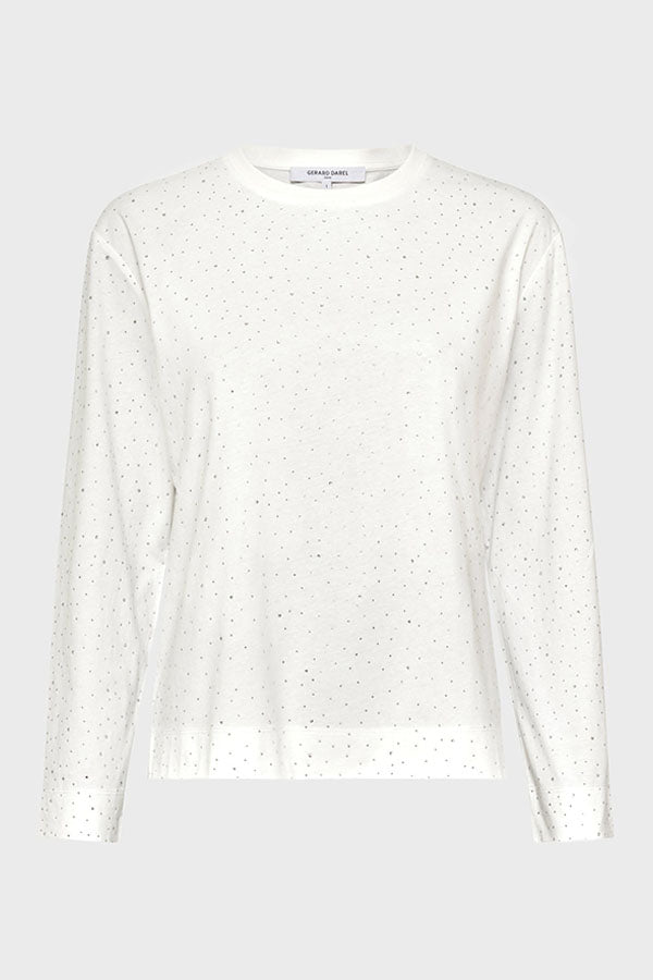 HERMINE ECRU GLITTER COTTON T-SHIRT