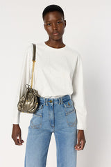 HERMINE ECRU GLITTER COTTON T-SHIRT
