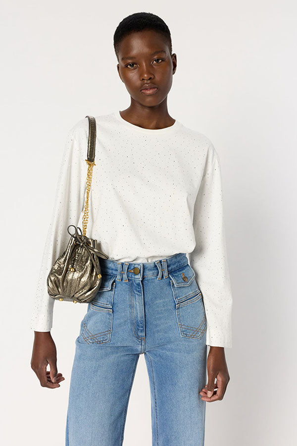 HERMINE ECRU GLITTER COTTON T-SHIRT