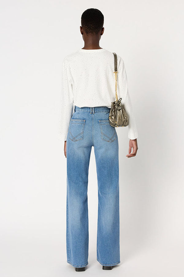 HERMINE ECRU GLITTER COTTON T-SHIRT