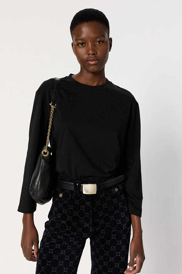 HERMINE BLACK GLITTER COTTON T-SHIRT