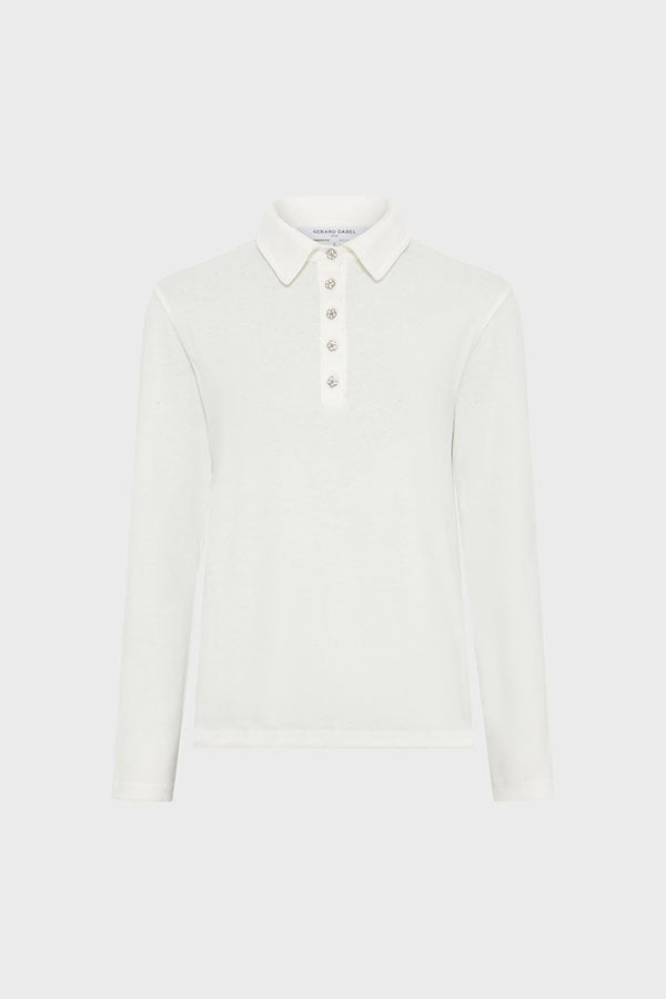 HANIA RHINESTONE COTTON POLO SHIRT