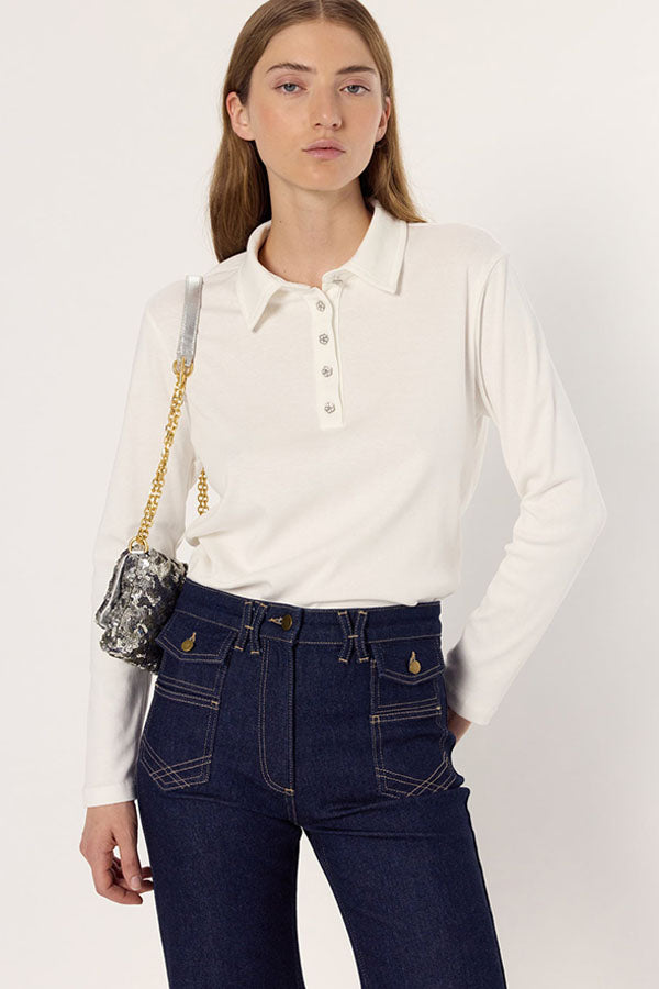 HANIA RHINESTONE COTTON POLO SHIRT