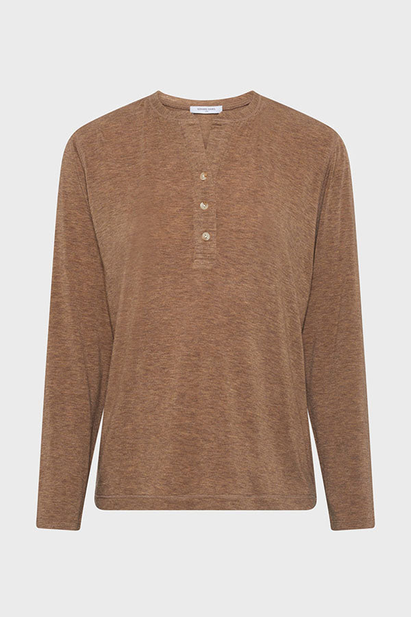 HUGUE CAMEL TUNISIAN COLLAR SLUB T-SHIRT
