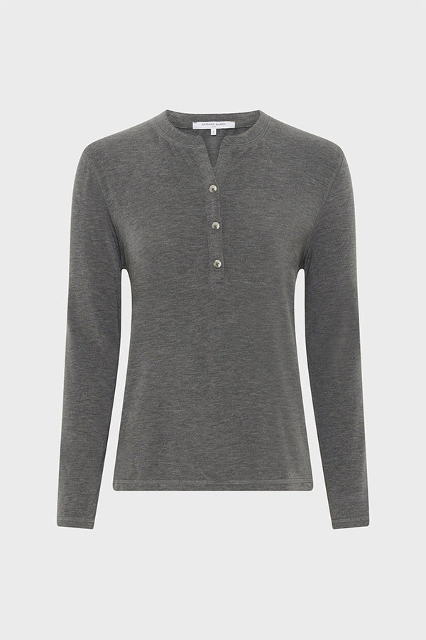 HUGUE HEATHER GREY TUNISIAN COLLAR SLUB T-SHIRT