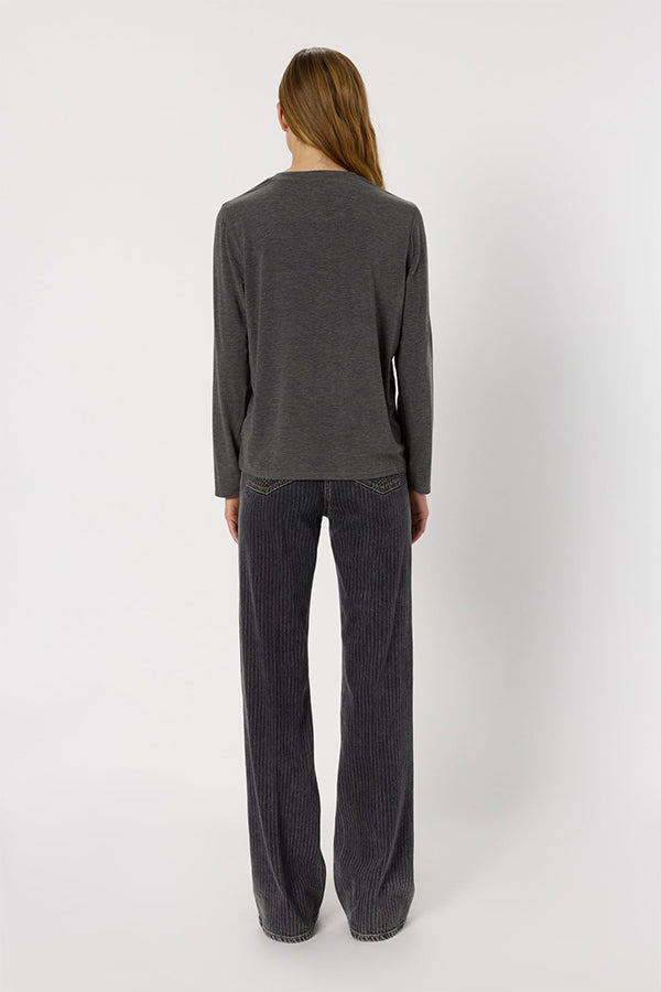 HUGUE HEATHER GREY TUNISIAN COLLAR SLUB T-SHIRT