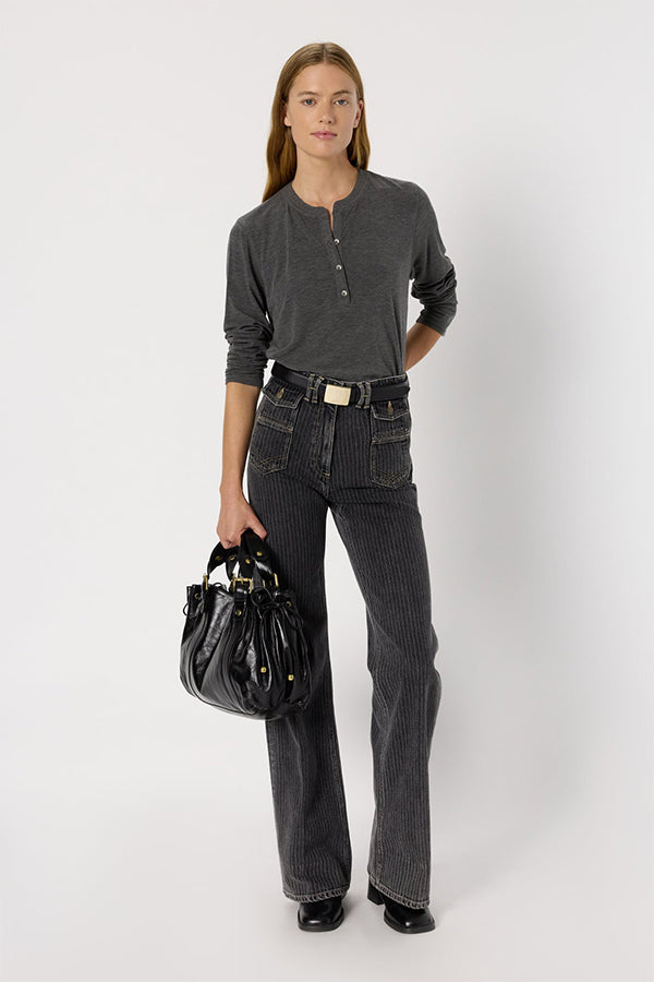 HUGUE HEATHER GREY TUNISIAN COLLAR SLUB T-SHIRT