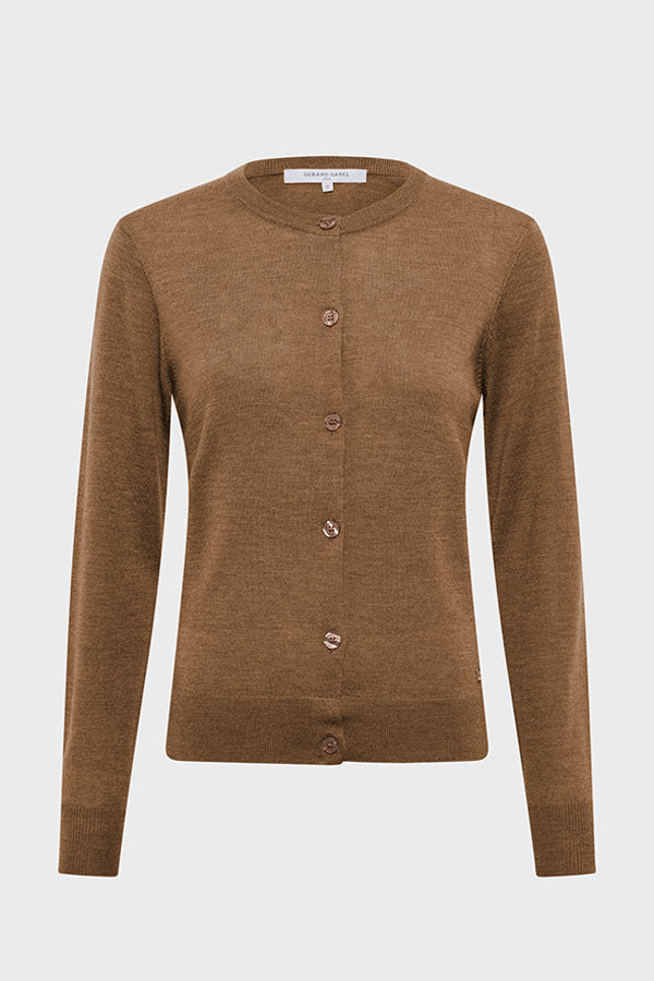 ESTELLE CAMEL FINE MERINO WOOL CARDIGAN