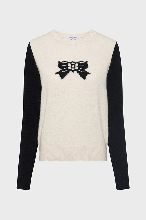 EDEN PRINTED BOW WOOL SWEATER
