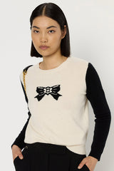 EDEN PRINTED BOW WOOL SWEATER