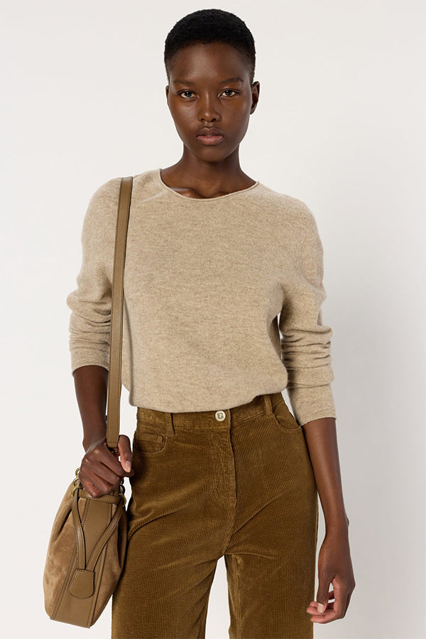EVA PINK BEIGE ROLLED EDGE WOOL SWEATER