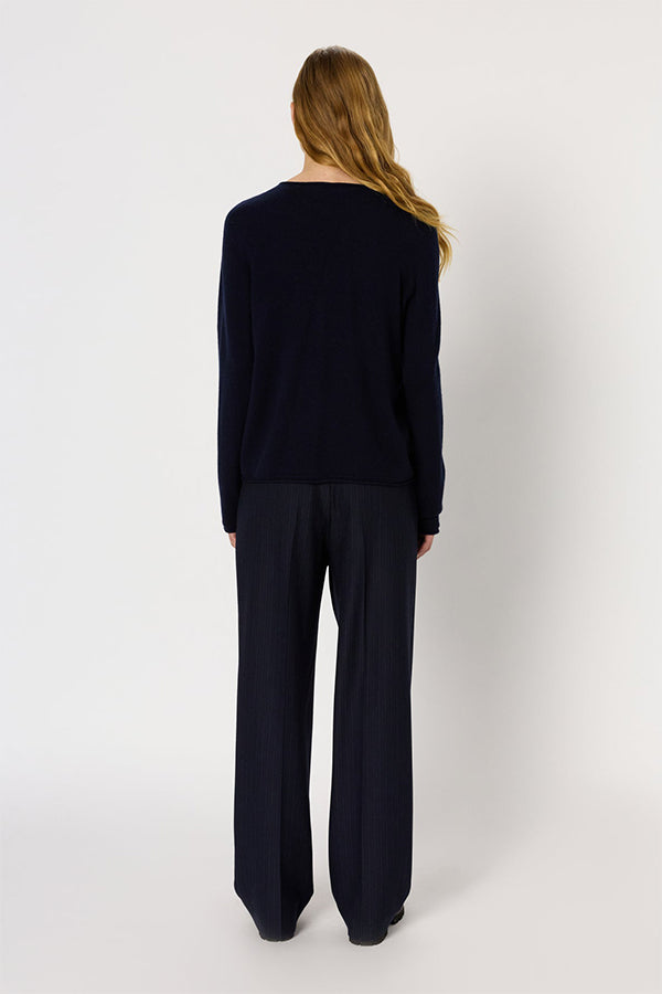 EVA NAVY ROLLED EDGE WOOL SWEATER