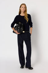 EVA NAVY ROLLED EDGE WOOL SWEATER