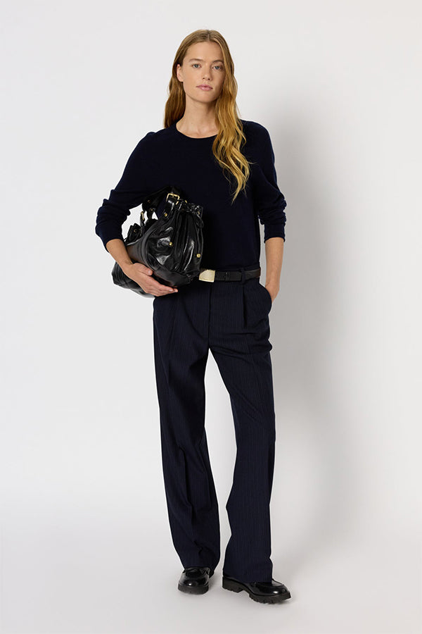 EVA NAVY ROLLED EDGE WOOL SWEATER