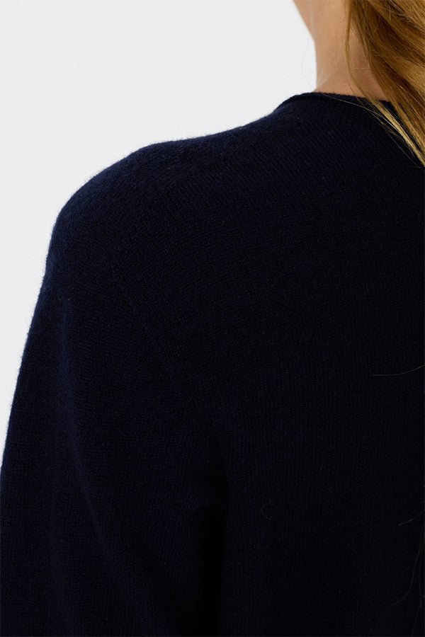 EVA NAVY ROLLED EDGE WOOL SWEATER