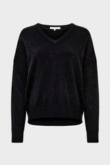 EDWIGE BLACK V-NECK WOOL RHINESTONES SWEATER