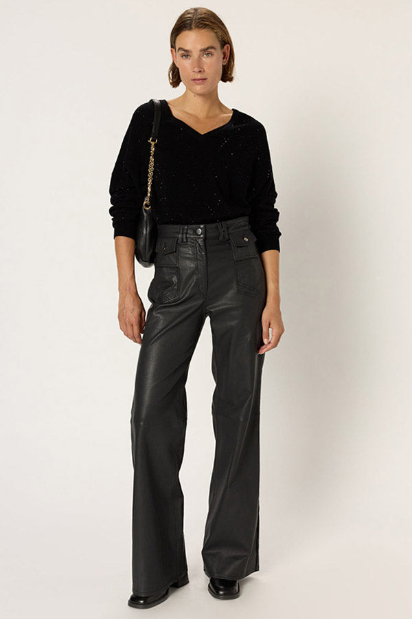 EDWIGE BLACK V-NECK WOOL RHINESTONES SWEATER