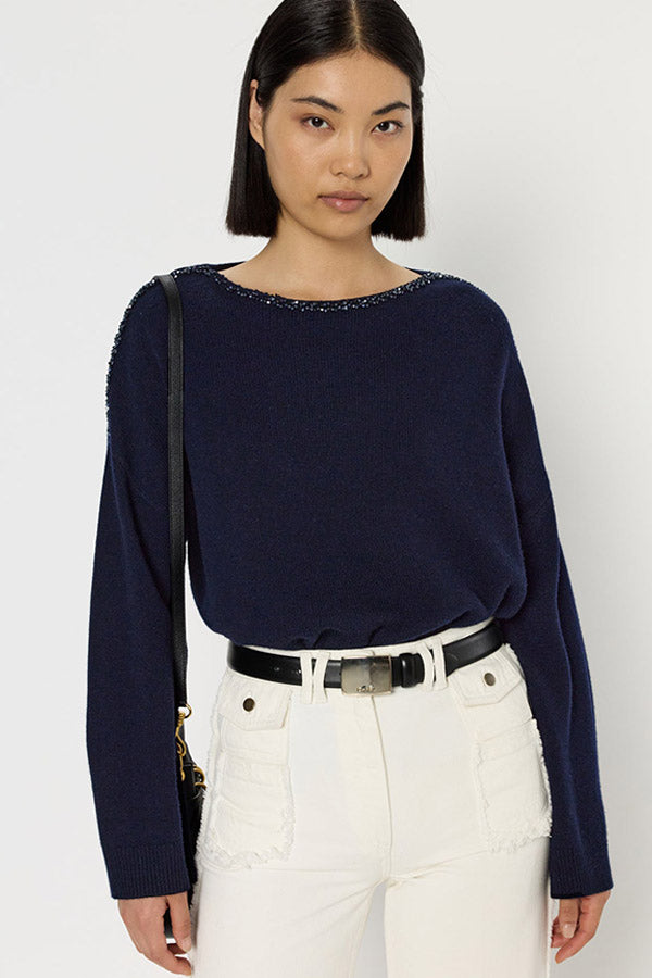ESME RHINESTONES LOOSE FITTING WOOL SWEATER