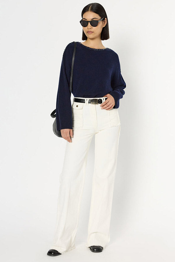 ESME RHINESTONES LOOSE FITTING WOOL SWEATER