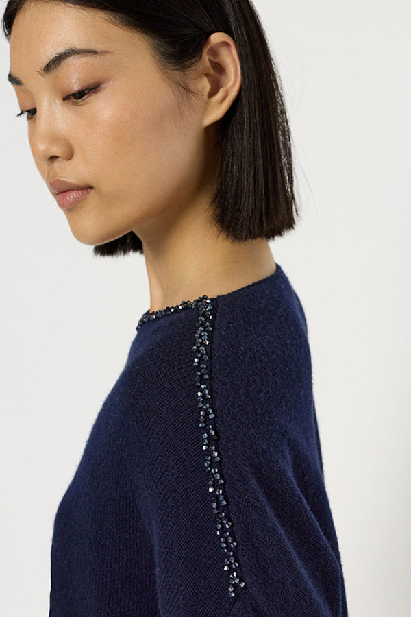 ESME RHINESTONES LOOSE FITTING WOOL SWEATER