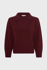 ENORA BURGUNDY POLO SHIRT STYLE NECK WOOL SWEATER