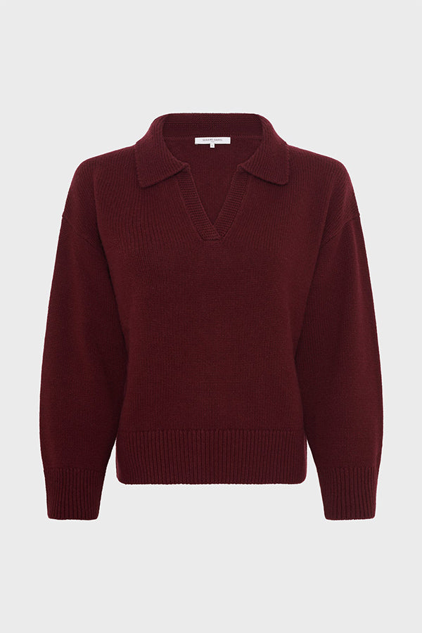 ENORA BURGUNDY POLO SHIRT STYLE NECK WOOL SWEATER