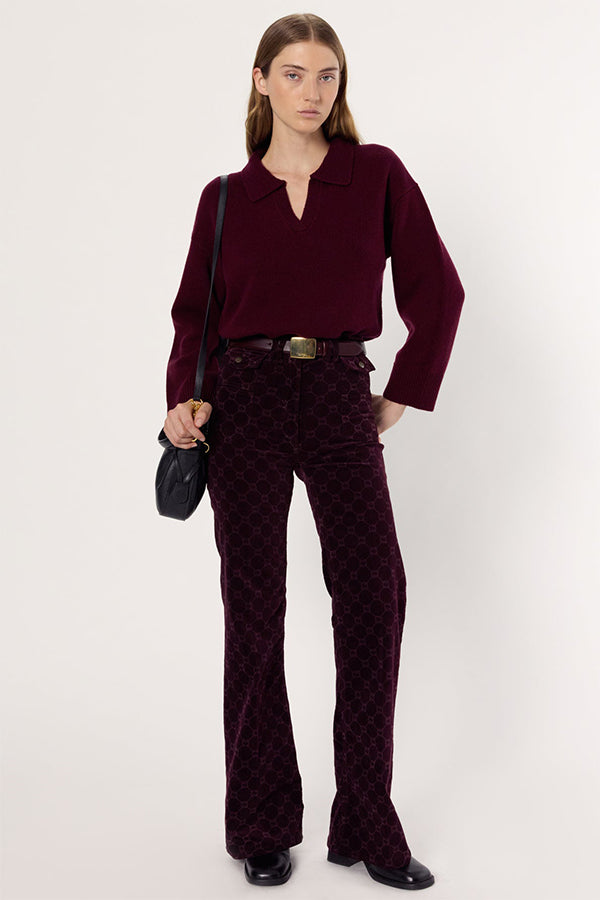 ENORA BURGUNDY POLO SHIRT STYLE NECK WOOL SWEATER