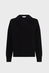 ENORA BLACK POLO SHIRT STYLE NECK WOOL SWEATER