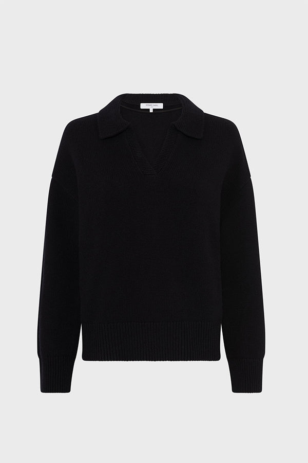 ENORA BLACK POLO SHIRT STYLE NECK WOOL SWEATER