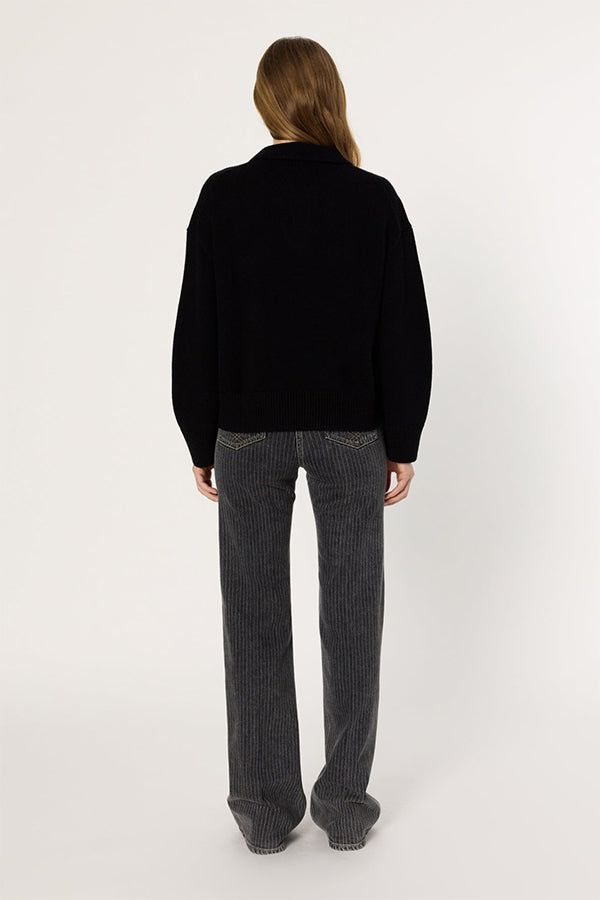 ENORA BLACK POLO SHIRT STYLE NECK WOOL SWEATER