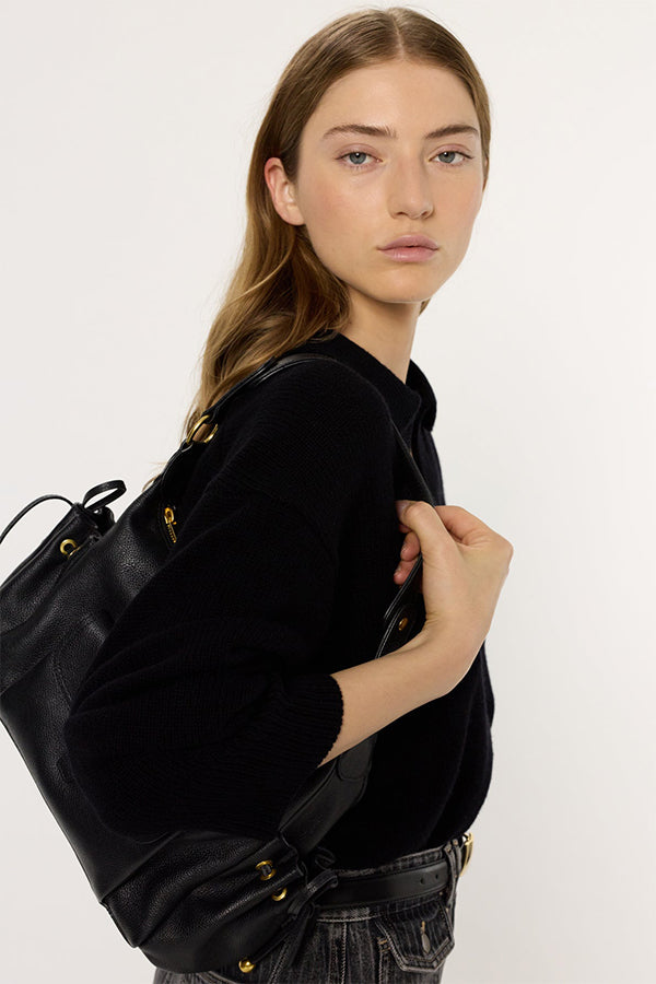 ENORA BLACK POLO SHIRT STYLE NECK WOOL SWEATER