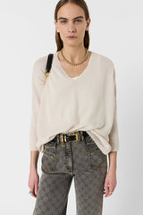 ESMEE ECRU OVERSIZED CASHMERE V-NECK SWEATER