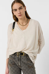 ESMEE ECRU OVERSIZED CASHMERE V-NECK SWEATER