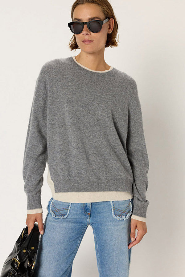 EDDA TWO-TONE ROUND NECK CASHMERE SWEATER