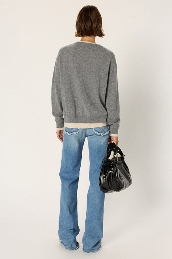 EDDA TWO-TONE ROUND NECK CASHMERE SWEATER