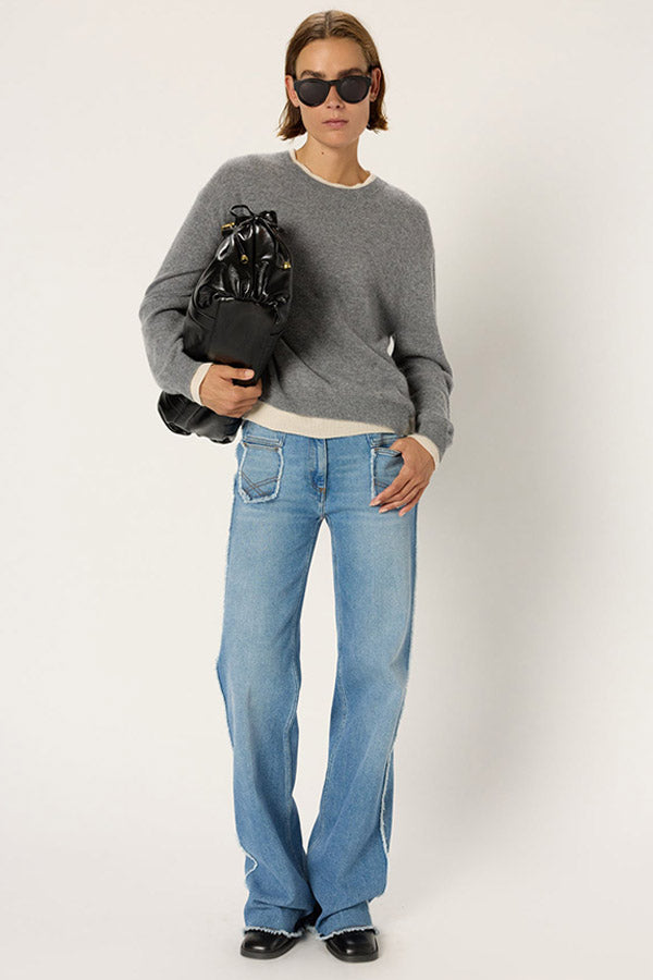 EDDA TWO-TONE ROUND NECK CASHMERE SWEATER