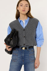 ELYSEE GREY LUREX SLEEVELESS CARDIGAN