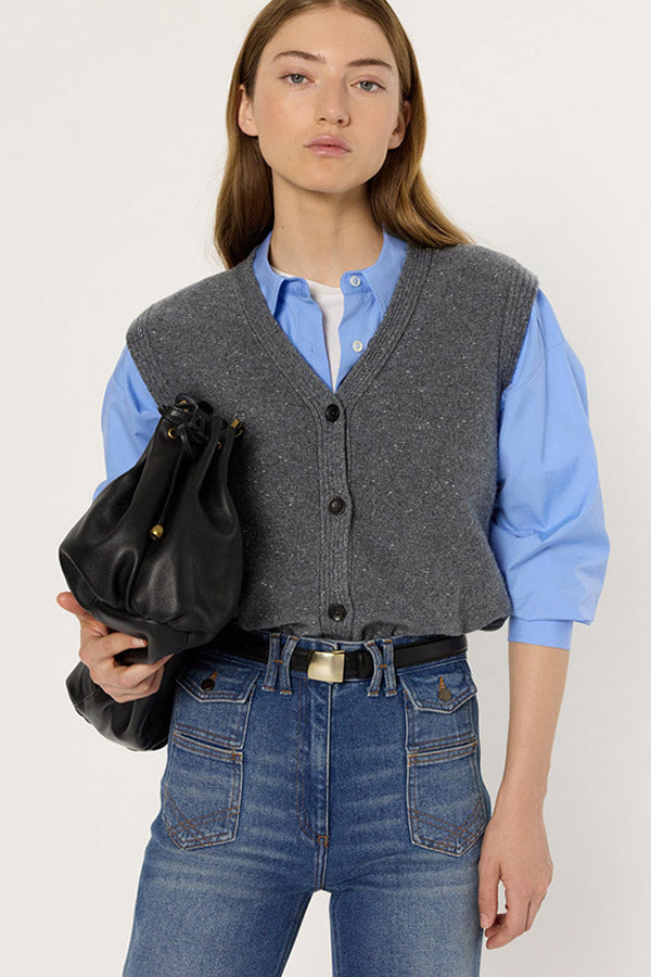 ELYSEE GREY LUREX SLEEVELESS CARDIGAN