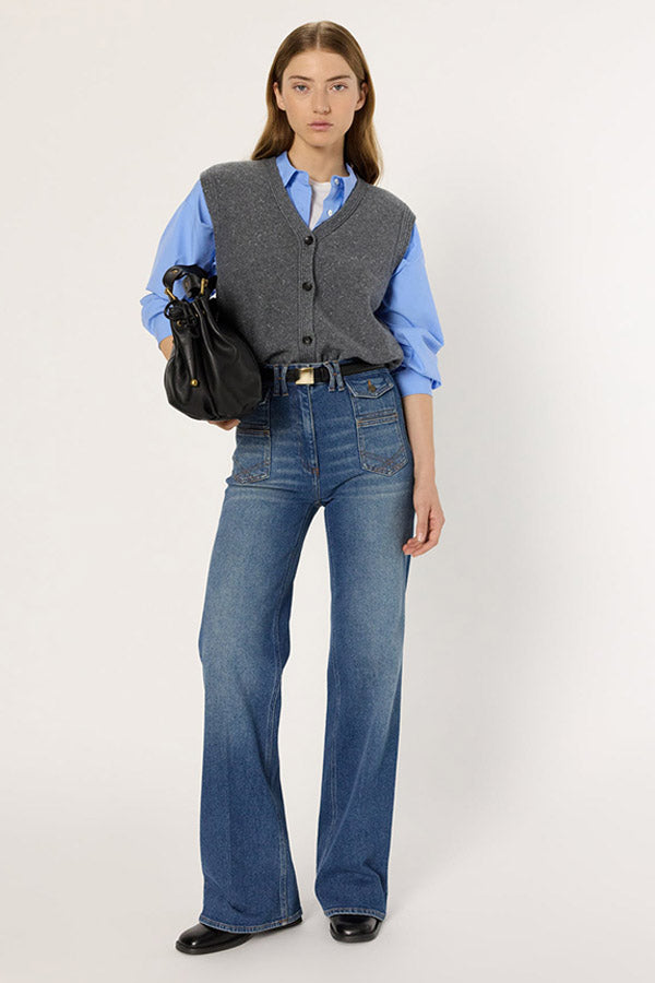 ELYSEE GREY LUREX SLEEVELESS CARDIGAN