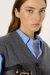 ELYSEE GREY LUREX SLEEVELESS CARDIGAN