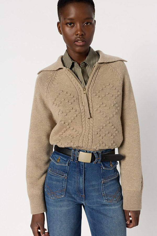 EDENA ZIPPERED COLLAR LUREX SWEATER