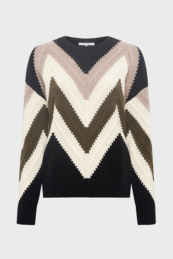 ELISSA GRAPHIC HERRINGBONE PATTERN WOOL SWEATER